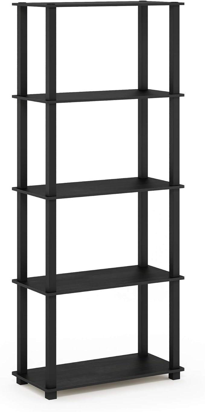 Furinno Turn-N-Tube 5-Tier Multipurpose Shelf / Display Rack / Storage Shelf / Bookshelf, Square Tubes, Americano/Black-NeatNest