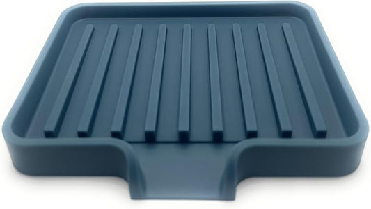 Happitasa Silicone Soap Dish Tray and Sponge Holder with Drain Chute, Pack of 2 | Bathroom and Kitchen Sink Organizer Caddy (Smoky Blue, 5.2"x4", 7.2 Ounces)-NeatNest