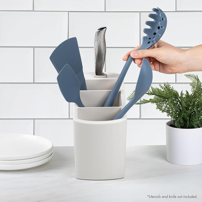 Angled Utensil Holder for Countertop | Space-Saving Kitchen Organizer for Large & Small Utensils with Knife Holder | Cooking Utensil Caddy with Spoon Rest | Kitchen Essentials Under Cabinet Organizer-NeatNest