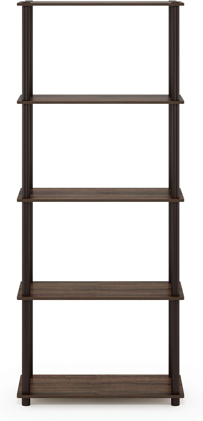 Furinno Turn-N-Tube 5-Tier Multipurpose Shelf / Display Rack / Storage Shelf / Bookshelf, Round Tubes, Walnut/Brown-NeatNest