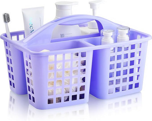 Haundry Plastic Shower Caddy Basket with 3 Compartments, Portable Divided Cleaning Supply Storage Organizer with Handle (Purple)-NeatNest