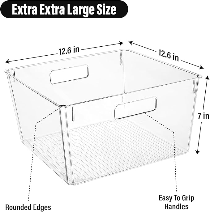 Extra Large Clear Plastic Storage Bins, Perfect for Kitchen Organization or Pantry Organization and Storage, Laundry Room, Fridge, Freezer Organizer Plastic Storage Containers for Organizing-NeatNest