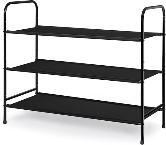 MAX Houser 3 Tier Free Standing Shoe Rack, Metal Shoe Storage Shelf for 9-12 Pairs, Easy to Assemble, Entryway, Bedroom, Black-NeatNest