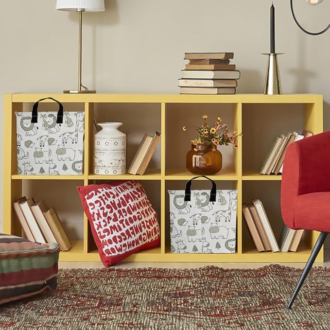 CLOCOR Rectangular Large Storage Basket,Collapsible Cute Pattern Storage Bin,Waterproof Storage Box with Handles,Gift Basket Empty,Room Decor(Green Animals)-NeatNest