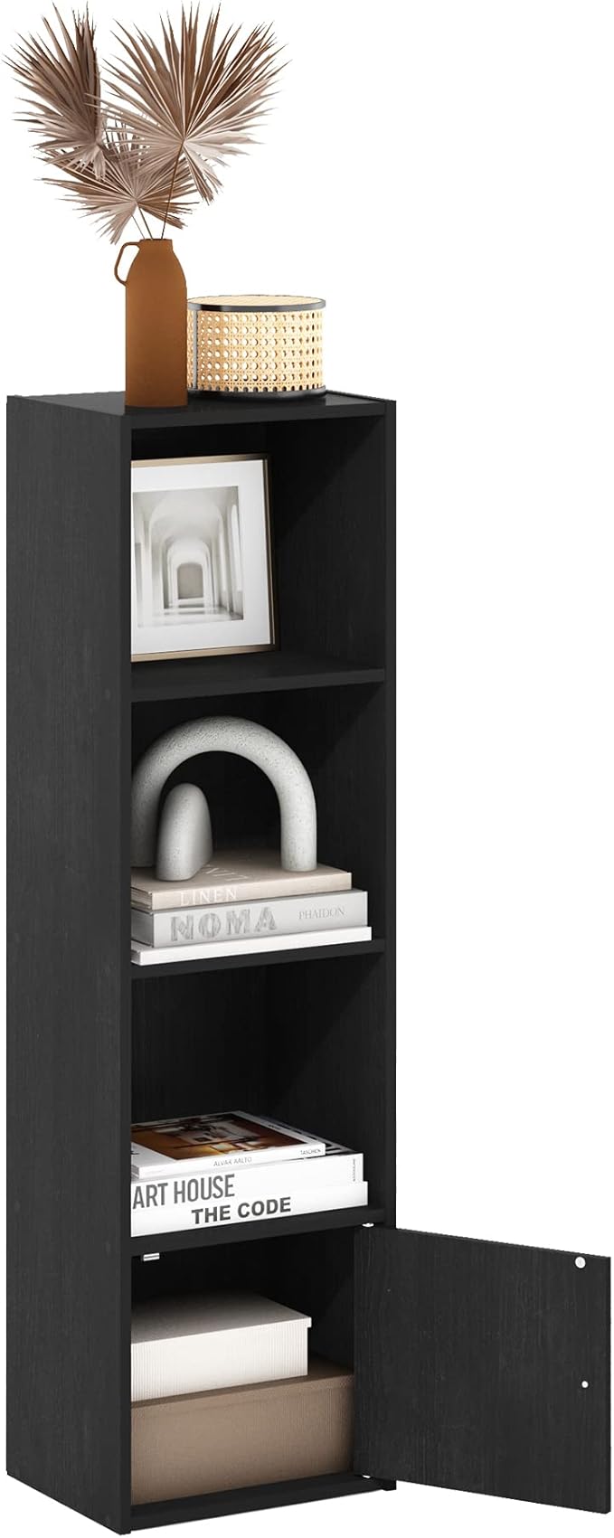 Furinno Luder Shelf Bookcase with 1 Door Storage Cabinet, Blackwood-NeatNest