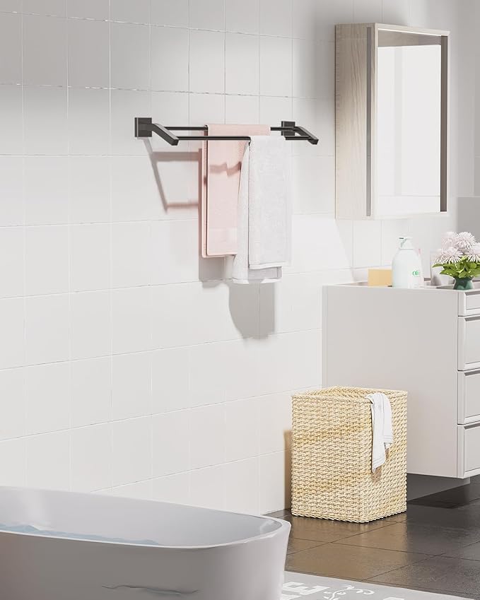 Alise Bath Double Towel Bars Towel Racks for Bathroom Lavatory,Wall Mount Towel Holder Heavy Duty SUS304 Stainless Steel Towel Hanger Towel Rail,Matte Black,32 Inch