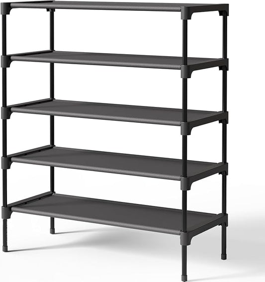 Kitsure Shoe Rack - Non-Woven Shoe Rack Shelf, Shoe Organizer for Closet, Entryway, Garage & Corridor, Stackable Shoe Shelves, 2X-Large, Black