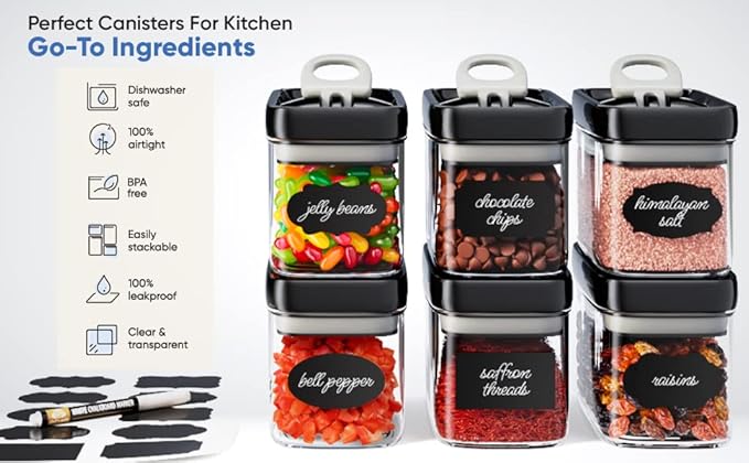 Chef's Path Airtight Food Storage Containers with Improved Lids, Set of 6, 1L Kitchen and Pantry Canisters for Coffee, Spices, and Dry Food, Includes Labels and Marker - Transparent, All Same Size-NeatNest