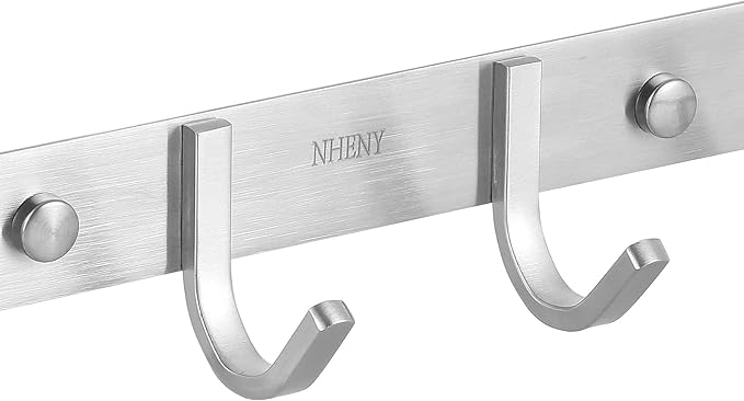 Coat hook Wall Mount - NHENY Towel hook Rack with 4 Hooks 11-inch hanger for Hanging Clothes, Bags, Keys, Easy to Install Rail for Bedroom, Bathroom, Entryway, Door, 304 Stainless Steel Brushed Nickel-NeatNest