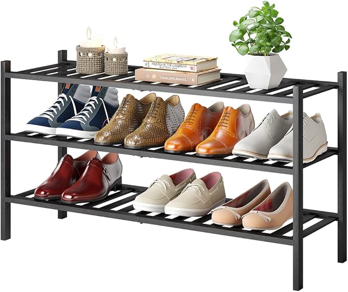Long Shoe Rack, 3-Tier Bamboo Stackable Shoe Shelf Storage Organizer, Shoe Stand for Closet, Entryway and Hallway-NeatNest