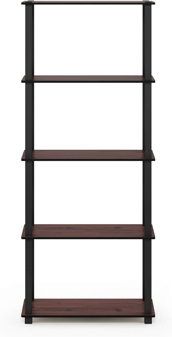 Furinno Turn-N-Tube 5-Tier Multipurpose Shelf / Display Rack / Storage Shelf / Bookshelf, Square Tubes, Dark Cherry/Black-NeatNest