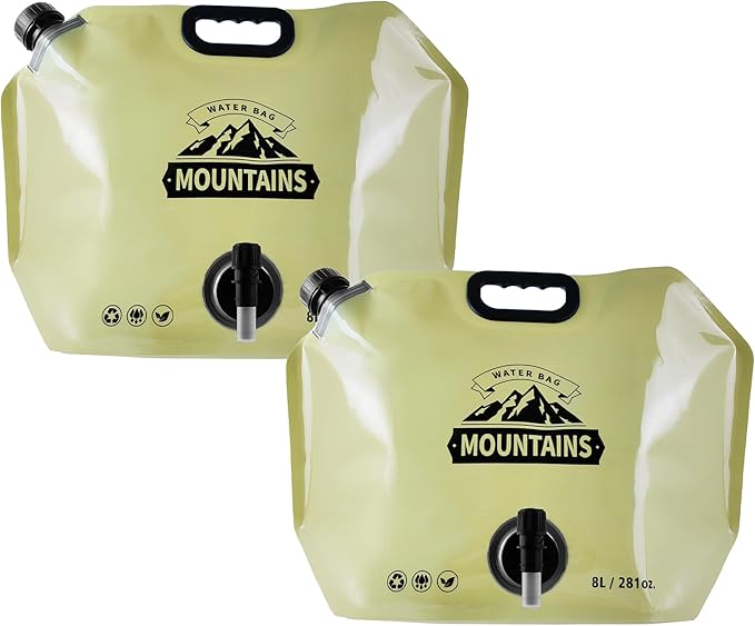 Collapsible 8L Water Storage Bag, BPA-Free Portable Folding Water Jug with Adjustable Faucet, Leakproof Emergency Water Bag for Camping, Hiking, Riding, Outdoor Sport (BEIGE, 2)-NeatNest