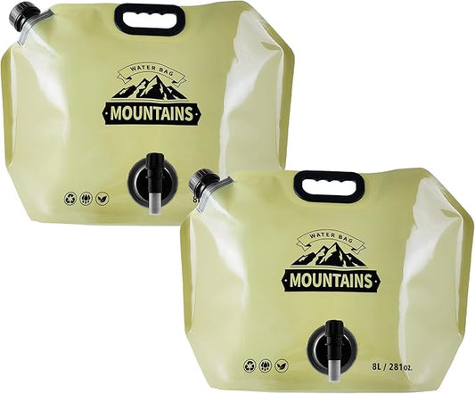 Collapsible 8L Water Storage Bag, BPA-Free Portable Folding Water Jug with Adjustable Faucet, Leakproof Emergency Water Bag for Camping, Hiking, Riding, Outdoor Sport (BEIGE, 2)-NeatNest