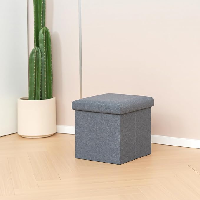 B FSOBEIIALEO Storage Ottoman Cube, Linen Small Foot Seat,for Living Room, Bedroom, Home Office, Dorm Storage Footrest Grey 11.8"x11.8"x11.8"