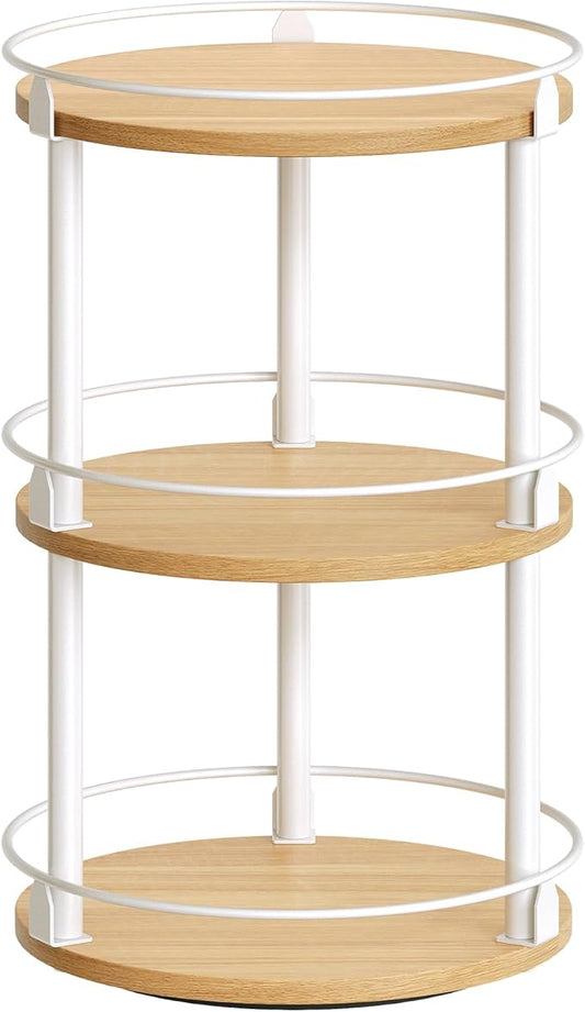 3-Tier Lazy Susan Organizer, Rotating Spice Rack, Spinning Organizer, Industrial Turntable Spice Rack Organizer for Cabinet, Kitchen Countertop, Pantry, White and Natural SR23WN-NeatNest