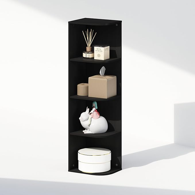 Furinno Reed 4-Tier Space Saving Corner Storage Display Shelf, Blackwood-NeatNest