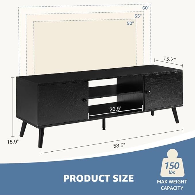 Homee TV Stand for Living Room, Television Stands Entertainment Center Cabinet with Storage for TV up to 60 Inches, 58 Inch, Black-NeatNest