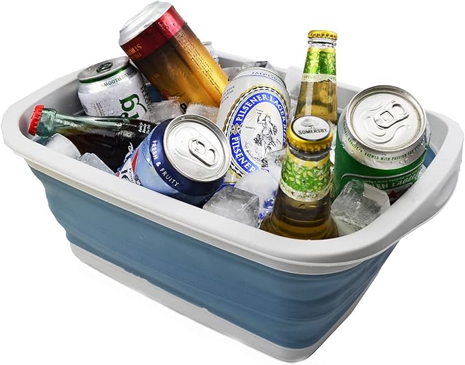 SAMMART 10L (2.6 Gallon) Collapsible Tub-Foldable Dish Tub-Portable Washing Basin-Space Saving Plastic Washtub (Grey/Steel Blue, 1)-NeatNest