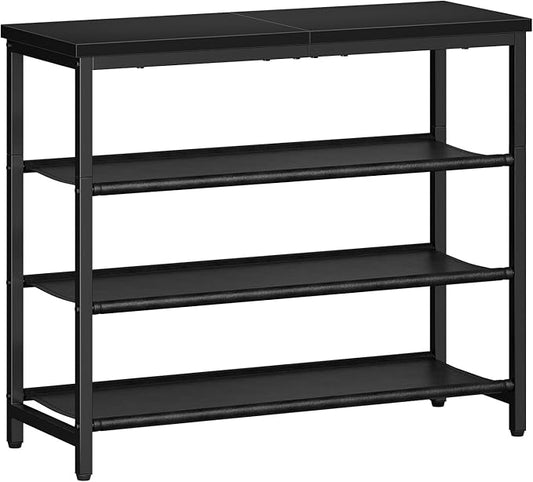 HOOBRO Shoe Rack with 3 PU Shelves, 4-Tier Shoe Storage Organizer for Closet and Entryway, Holds 9-12 Pairs of Shoes, Sturdy Metal Frame, Small Spaces, Black BB94XJ01-NeatNest