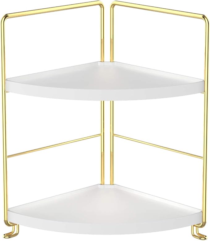 2-Tier Kitchen Spice Rack-Corner Bathroom Shelf- Triangle Standing Storage Rack for Bathroom, Living Room, Bedroom, Kitchen (Golden)-NeatNest