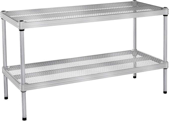 Design Ideas MeshWorks, 2-Tier Steel Shelving Rack, 440lb Capacity Per Shelf, Silver-NeatNest