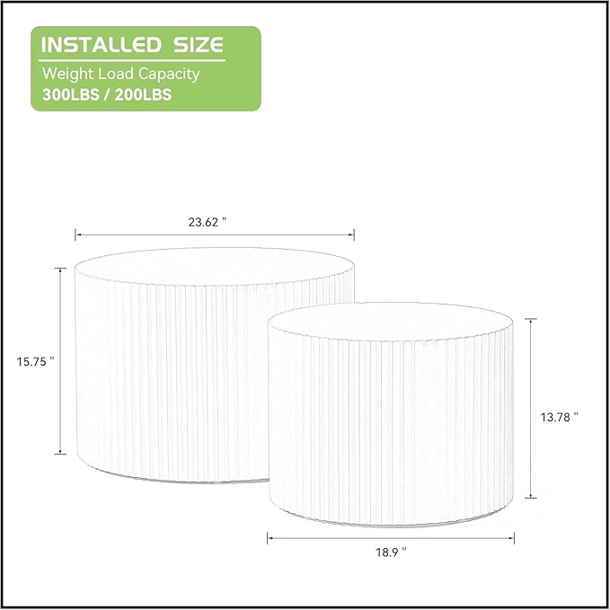 KEVINSPACE Coffee Table Nesting Tables Set of 2, Modern Round Coffee Table, Small Wooden Circle Accent Tables for Small Spaces Living Room Bedroom Balcony Drum Side Table No Need Assembly Black