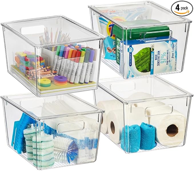 ClearSpace Plastic Storage Bins with Lids X-Large – Perfect Kitchen Organization, Desk Organizer or Pantry Storage – Desktop Organizer, Pantry Organization and Storage Bins, Cabinet Organizers-NeatNest