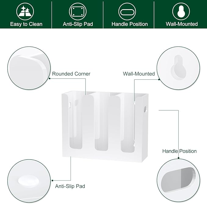 Disposable Coffee Cup Dispenser with Handles, Countertop or Wall Mount Hot/Cold Drink Cup and Lid Holder - Bathroom/Kitchen/Office Acrylic Cup Lid Storage Organizer (3 Compartments, White)-NeatNest