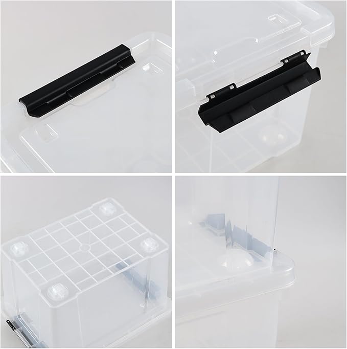 4-Pack 24 Quart Storage Box, Clear Plastic Storage Bin with Wheels