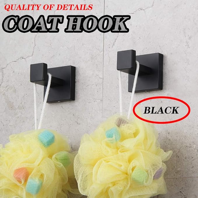 GERZWY Bathroom Matte Black Coat Hook SUS 304 Stainless Steel Single Towel/Robe Clothes Hook for Bath Modern Style Wall Mounted 2 Pack FG1607-2BK