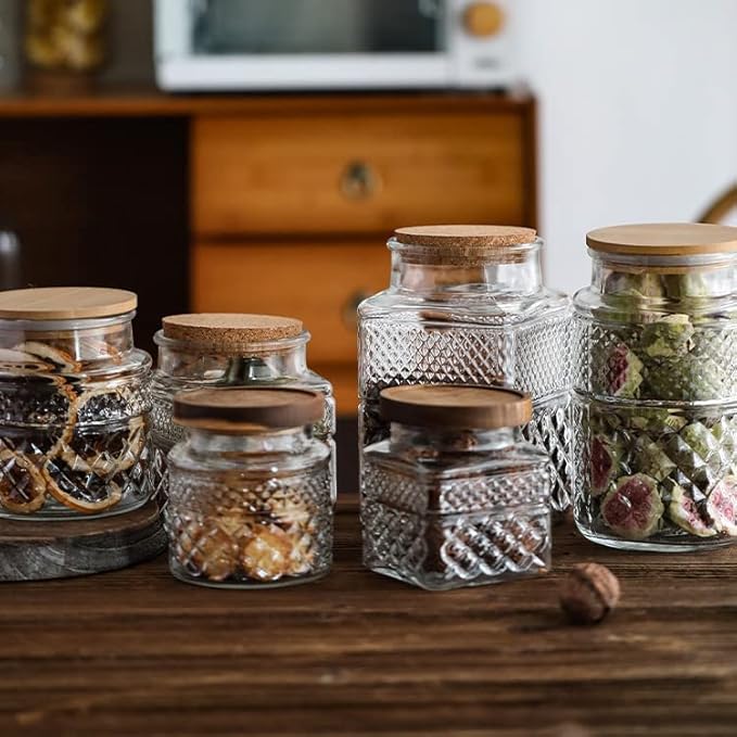 38 FL OZ Large Glass Storage Jar Food Storage Container with Airtight Bamboo Wooden Lid for Candy Snack Coffee Tea Nuts Airtight Glass Jars Kitchen Containers Cereal Canisters Vintage Glass Canisters
