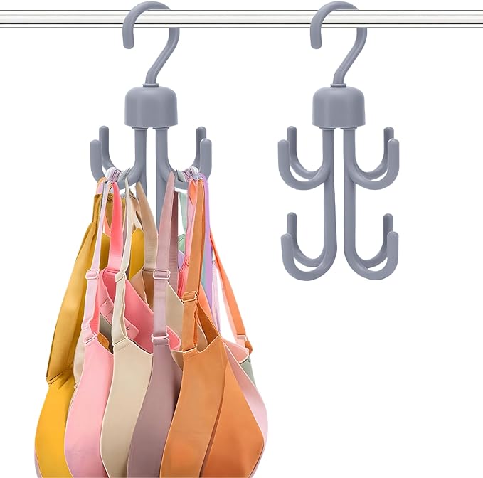 2Pcs Tank Top Hanger, Rotatable Bra Hangers for Closet Organizer, Max 48 Storage Capacity Belt Hanger, Plastic Space Saving Closet Organizers Apartment Dorm Essentials for Bra Tank Top Belt Tie, Grey-NeatNest