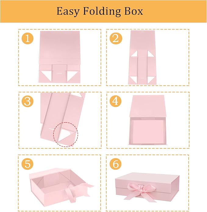 10.5"X7.5"X3.1" Pink Magnetic Gift Box with Lid and Ribbon for Presents-NeatNest