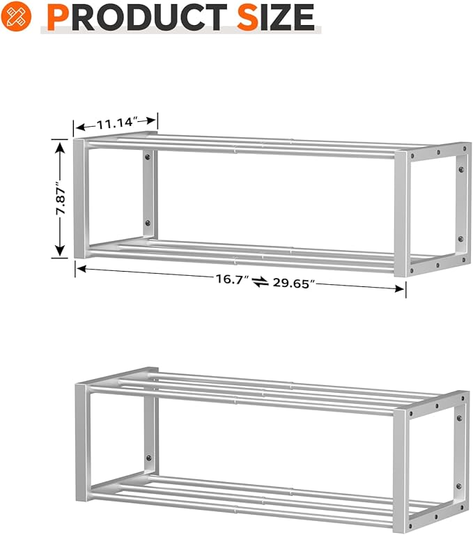 Homeiju Hanging Shoe Organizer,2 Pack Wall Mounted Shoe Rack Holds 12 Pairs,Space Saving Metal Wall Shoe Rack,Hanging Shoe Rack Shoe Holder for Small Space,Entryway,Closet,RV,Camper (Silver)-NeatNest
