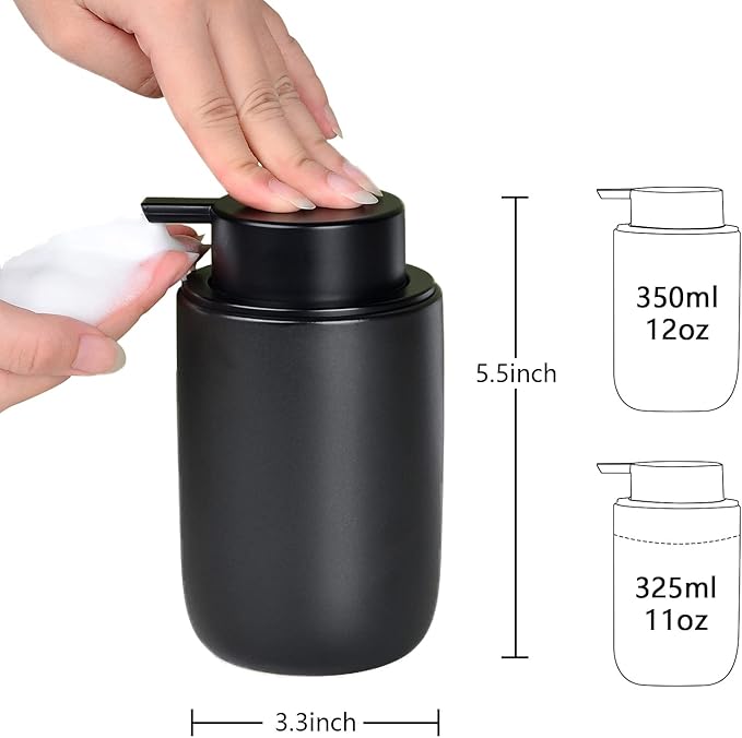 BosilunLife Foaming Soap Dispenser Set - Black Ceramic Foam Hand Dispenser 12oz Soap Dispenser Set with Rust Proof Pump, 4Pcs Clear Stickers for Kitchen, Bathroom - 2 Pack-NeatNest