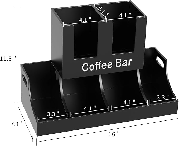 Coffee Station Organizer, Wooden Coffee Bar Organizer for Countertop, Condiment and Cup Storage Organizer, Bar Accessories for Kitchen, Office, Home, Black-NeatNest