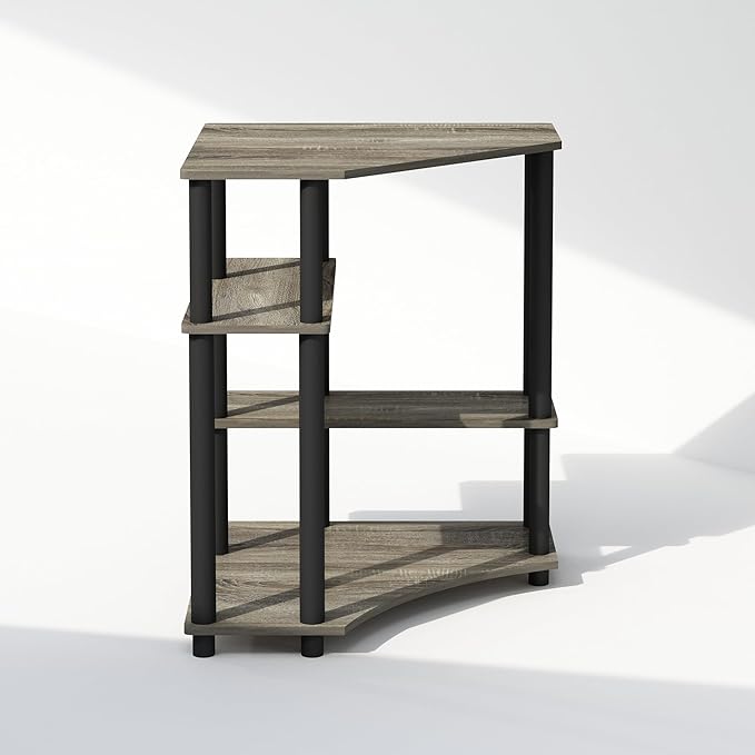 Furinno Turn-N-Tube Multipurpose Corner Shelf, Display Rack, Bookshelf, French Oak/Black-NeatNest