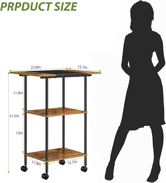 Shinoske Printer Stand with Storage,3 Tier Large Printer Table with Wheels for Home Office,Rolling Cart with Storage Shelf,for 3D Printer,Scanner Fax,Shredder,Rustic Brown-NeatNest