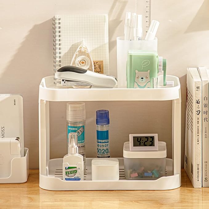 2-Tier Desk Organizers & Dispensers，Mail Holder for Office Desk Organization，Kitchen Spice Rack or Bathroom Countertop Organizer, Gift for Teachers, Classmates, and Friends,White-NeatNest