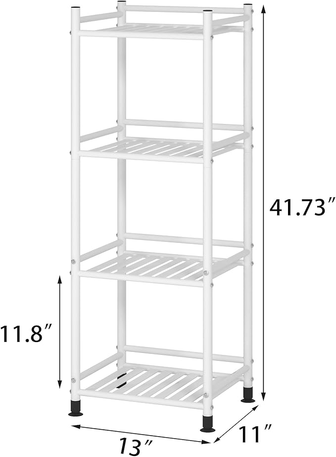 4 Tier Bathroom Storage Open Shelf Unit, Free-Standing Metal Corner Rack Shelving for Kitchen, Living Room, Hallway (White, 4 Tier)