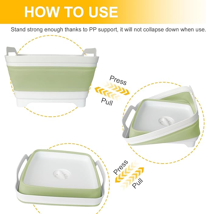 Collapsible Dish Tub 9L-Collapsible Basin Bucket Portable Sink-Outdoor Multiuse Foldable Sink Tub Wash Dish Basin for Kitchen Basin RV Camping (Green)-NeatNest