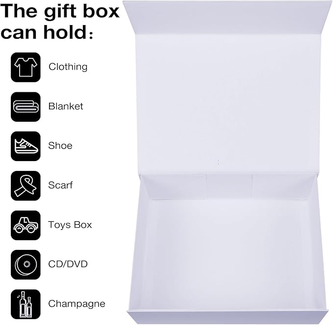 Aimyoo 5 Pack White Magnetic Gift Boxes with Lids 13.8x9x4.3 in, Large Bridesmaid Groomsman Proposal Box, Rectangle Collapsible Box for Present Graduation Birthday Wedding Storage,1 Count (Pack of 5)-NeatNest