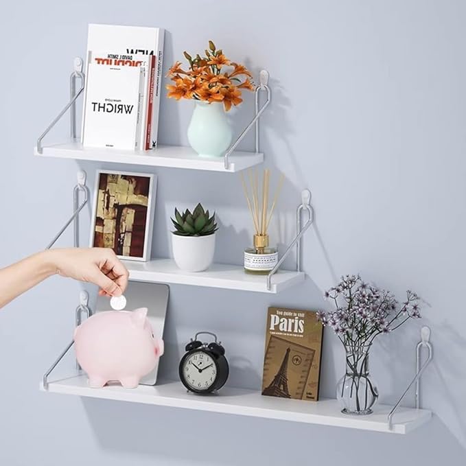 40cm *20cm, White Wood Floating Shelves, Deco Shelf for Bedroom, Bathroom Storage Shelves, Book Shelves for Living Room, Shelves for Wall Storage, Set of 3-NeatNest