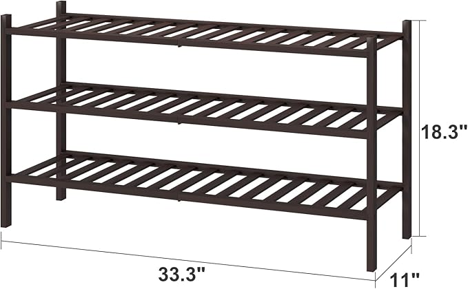 Long Shoe Rack, Bamboo Wood Shoe Rack for Closet, Entryway & Hallway, 3-Tier Stackable Shoe Shelf-NeatNest