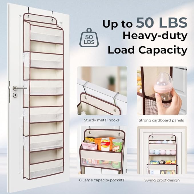 WishJazz Over the Door Organizer, 6 Shelf 50 lbs Load door organizer hanging, No Tilt Closet Organizers and Storage for Bathroom, Bedroom Nursery Newborn, Baby Necessities, Kitchen, Craft Storage