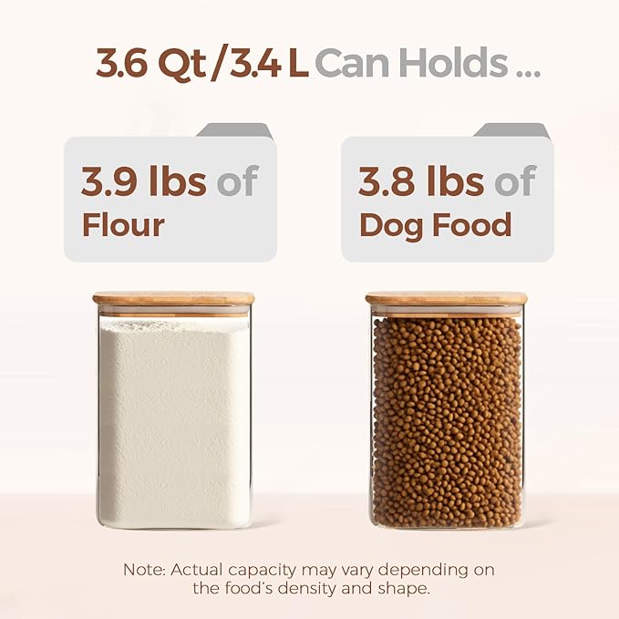 ComSaf 3.6Qt Glass Food Storage Containers, Cereal Storage Containers with Airtight Lids, Large Square Glass Jars with Bamboo Lids, for Rice, Pasta, Oats, Grains, Coffee Beans-NeatNest