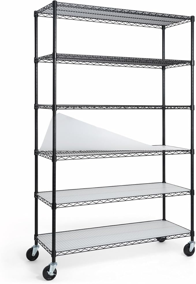 CAPHAUS NSF Heavy Duty Wire Shelving w/Wheels, Leveling Feet & Liners, Storage Metal Shelf, Garage Shelving Storage, Utility Wire Rack Storage Shelves, W/White Clear Liner, 48 x 18 x 76 6-Tier-NeatNest