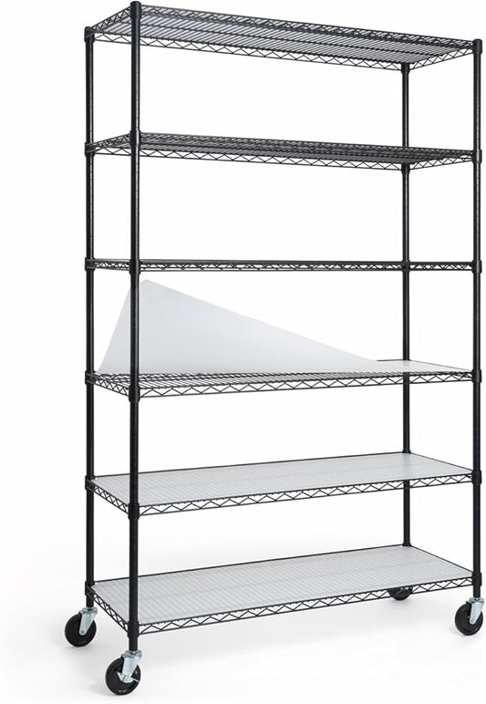 CAPHAUS NSF Heavy Duty Wire Shelving w/Wheels, Leveling Feet & Liners, Storage Metal Shelf, Garage Shelving Storage, Utility Wire Rack Storage Shelves, W/White Clear Liner, 48 x 18 x 76 6-Tier-NeatNest