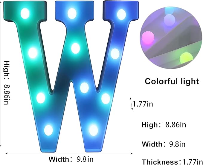 Foaky Colorful LED Letter Lights with Remote,Marquee Light Up Letters Sign for Night Light Wedding/Birthday Party Battery Powered Christmas Lamp Home Bar Decoration(W)-NeatNest