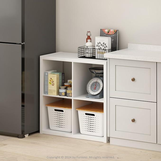 Furinno Hermite 4-Cube Open Shelves Kitchen Storage, Kitchen Island, Bakers Rack, Buffet Sideboard, White-NeatNest